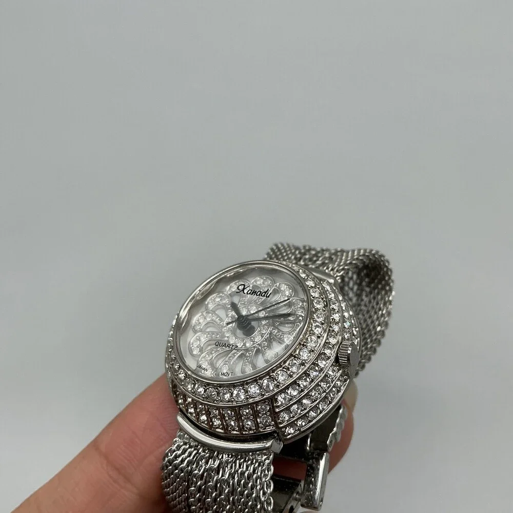 Xanadu Womens Watch 30mm Silver Crystal Bezel Mesh Band New Battery 6.5